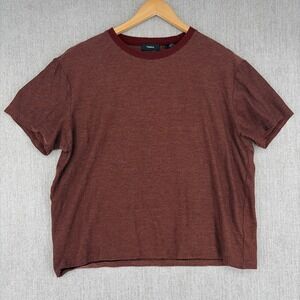 Theory Shirt Men Extra Large Burgundy‎ Milan Tee Micro Grid Check Crew Neck Boxy